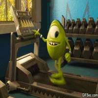 mike wasowski monsters inc on a treadmill